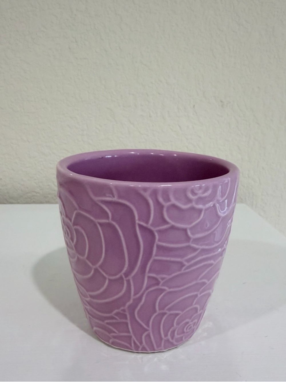 Lavender Floral Embossed Ceramic Planter Pot